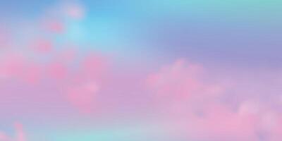 Panoramic abstract pink blue sky background. Skyscape with fluffy clouds. Gradient fantasy paradise background. vector