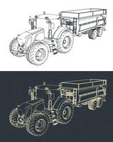 Tractor with trailer sketches vector