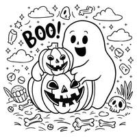 Halloween coloring page design for ai generate art vector