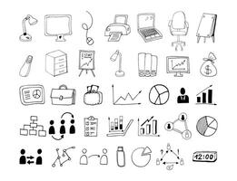 Hand drawn doodle set of business process and work office elements. vector
