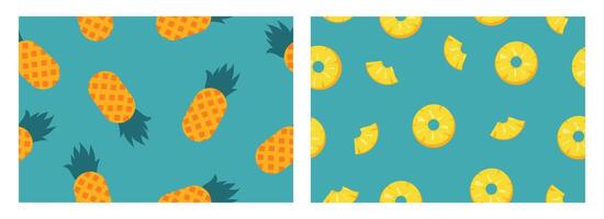set of pineapple hand drawn seamless pattern with Cute slices fresh fruits print. repeat texture for wallpaper, fabric design, textile, decor vector