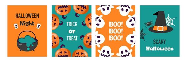 Set of Happy Halloween cute template for postcard creation, background, card, banner and poster vector