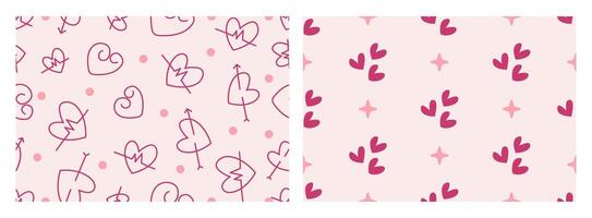 Pink backgrounds set with Love heart icons seamless patterns collection for clothes prints and greeting cards vector