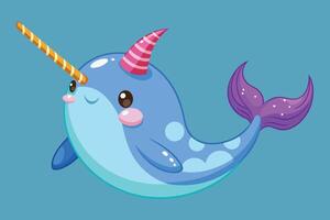 Charming narwhal with a horn made of candy in blank background vector