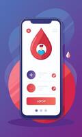Blood donation app ui login interface illustration with mobile application vector