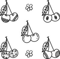 Cherry hand drawn style with abstract lines ornaments. Food eco template for menu, cherry jam and juice label, tea banner, textile vector