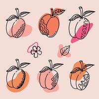 Peach in hand drawn style with abstract shapes. Food eco template for menu, peach jam and juice label, tea banner. illustration vector