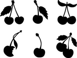 Cherry silhouette set isolated on white background vector