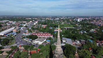 Bird eye view of ancient tourist attractions in Ayutthaya, Wat Yai Chai Mongkol pagoda video