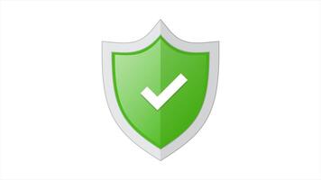 Green badge with shield and check mark animation. Right mark with protect shield. Shield with check mark. Motion graphic video