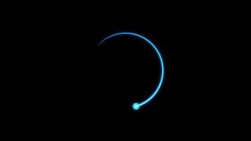 Technology loading circle animation. Modern blue neon rotating progress bar animation. Glowing neon light circle loading. Blue neon light. Transparent background with alpha channel video