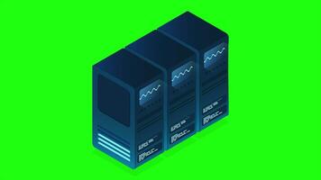Isometric futuristic server animation. Isometric database or data center. Abstract blockchain. Computer storage. Cloud storage. 4K animated in isometric style video