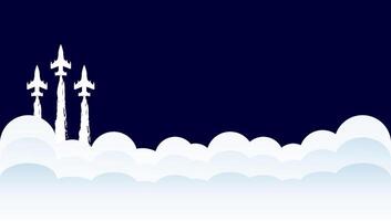 Airplanes flying in the sky with white clouds. Background template vector