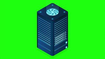 Isometric futuristic server animation. Isometric database or data center. Abstract blockchain. Computer storage. Cloud storage. 4K animated in isometric style video