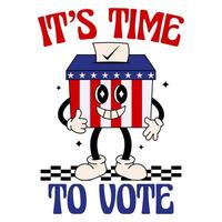 Retro Groovy Voting Cartoon with Smiling Ballot Box Character vector