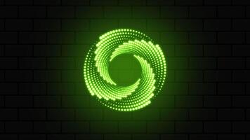 Glowing green light ring. Futuristic loading circles and dots animation. Green loading animation of progressing. Green neon lights video