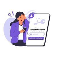 confused woman forgetting her password illustration for web page vector