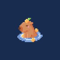 Pixel art of caypbara with fruit onsen vector