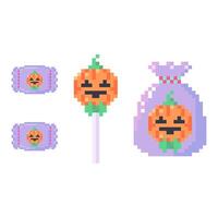 pumpkin candy in pixel art style vector