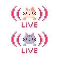 cute live streaming icon with cat in pixel art style vector