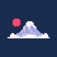 pixel art of mount fuji with clouds vector