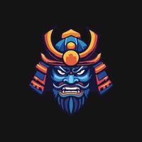 A samurai helmet with a blue and orange color vector