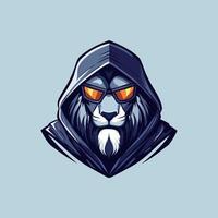 Lion head with hooded face, with orange eyes vector