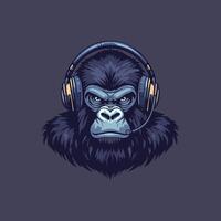 A gorilla wearing headphones on a dark background vector