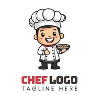 Chef logo with a smiling man holding a bowl of food vector