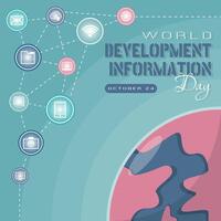 World Development Information Day Poster with interconnected information media throughout the world vector