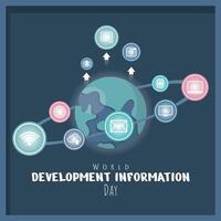 World Development Information Day Poster with information orbits around the world vector