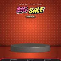 special big sale for social media post banner with blank space 3d podium for product sale with abstract gradient red and orange background design vector