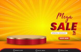 special discount mega sale template banner with copy space 3d podium for product sale with abstract gradient orange backgroud design vector