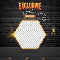 exclusive sale discount square banner for social media post with copy space frame for product sale with abstract gradient black background design vector