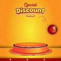 special discount sale square banner for social media post with copy space 3d podium for product sale with abstract gradient orange background design vector