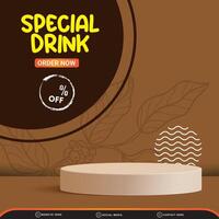 special drink discount square template banner with copy space 3d podium for product sale with abstract gradient brown background design vector
