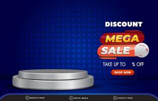 mega sale discount banner for social media post with blank space 3d podium for product sale with abstract gradient blue background design vector