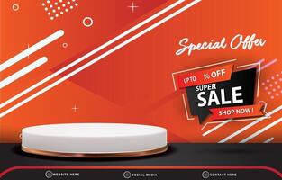 special offer super sale discount template banner with copy space 3d podium for product sale with abstract gradient orange background design vector
