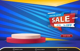 special offer sale tempate banner with copy space 3d podium for product sale with abstract gradient blue background vector
