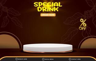 special drink discount landscape template banner with copy space 3d podium for product sale with abstract gradient brown background design vector