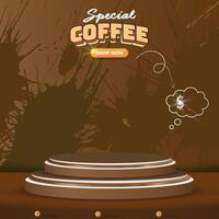 special coffee sale square banner for social media post with copy space 3d podium for product sale with abstract gradient brown background design vector