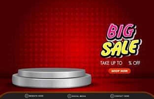 big sale discount banner for social media post with blank space 3d podium for product sale with abstract gradient red background design vector