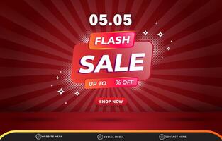 05.05 flash sale discount template banner with blank space for product sale with abstract gradient red background design vector