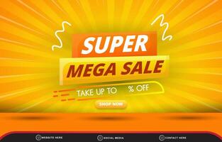 super mega sale discount template banner with copy space for product sale with abstract gradient orange and yellow backgroud design vector