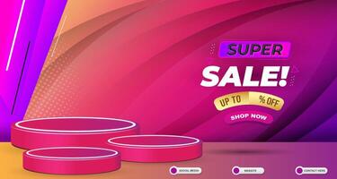 super sale discount with landscape template banner and copy space 3d podium for product sale with abstract gradient purple background design vector