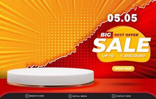 05.05 big offer sale discount template banner with blank space for product sale with abstract gradient red and orange background design vector