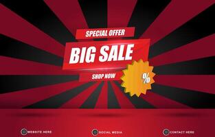 special offer big sale template banner and copy space for product sale with abstract gradient red background design vector