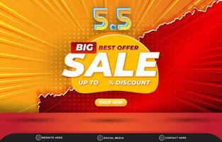 05.05 best sale discount template banner with blank space for product sale with abstract gradient red and orange background design vector