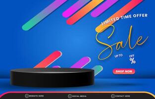 limited sale discount template banner with blank space 3d podium for product sale with abstract gradient blue background design vector