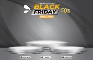 limited black friday discount with landscape template banner and copy space 3d podium for product sale with abstract gradient grey background design vector